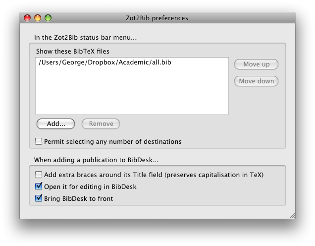 The preferences dialog box